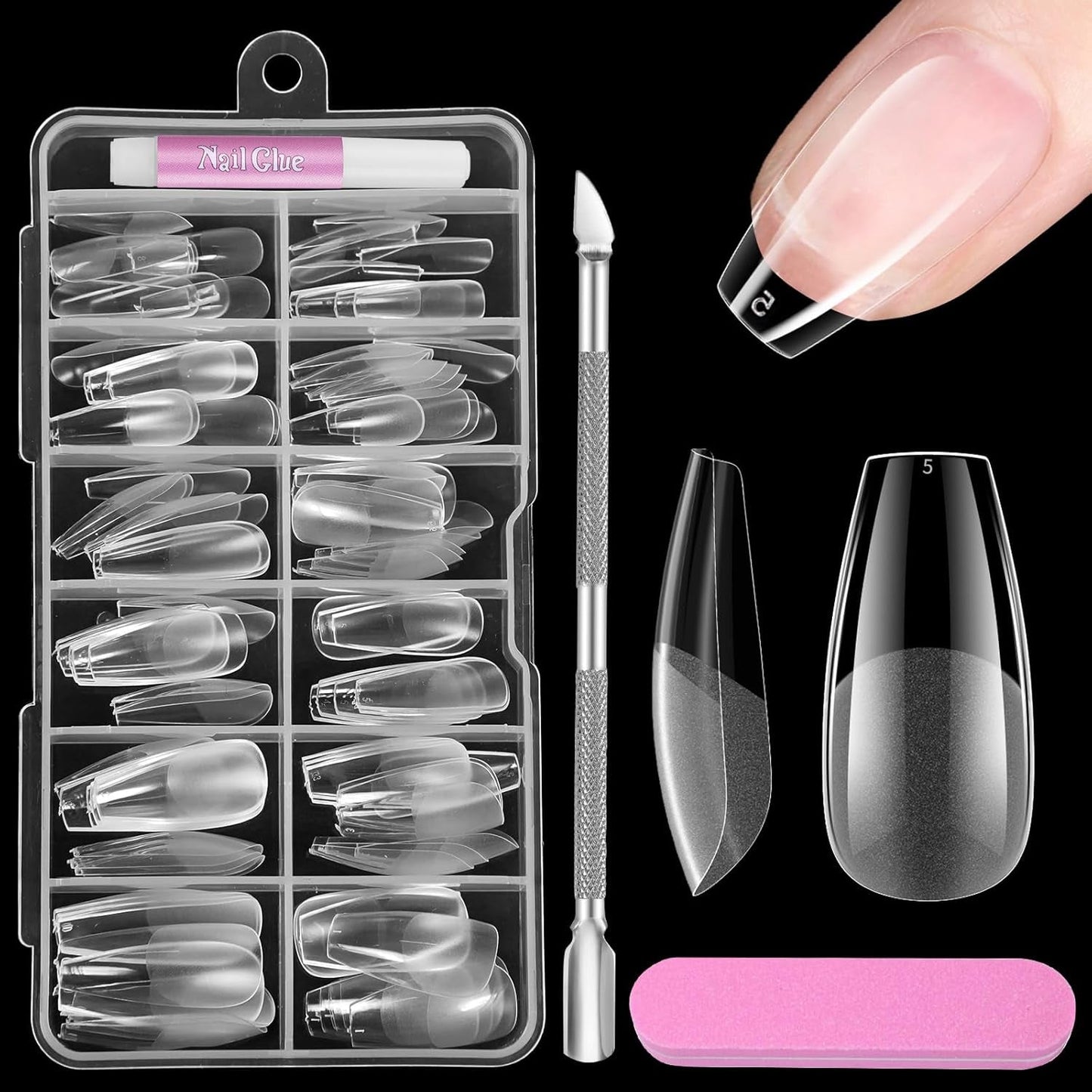 Full Cover Short Nails 120 pièces 12 tailles pointes d'ongles courtes pour ongles en gel colle sur ongles artificiels colle sur ensemble de lime à ongles polisseuse à ongles repousse-cuticules