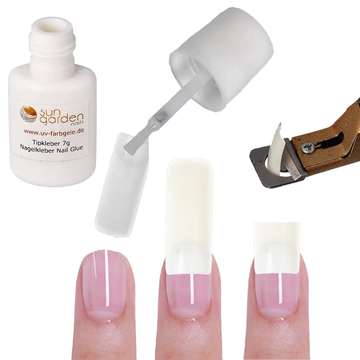 Sun Garden Nails Gel transparent monophasique 30 ml + boîte de 100 embouts + colle pour embouts 7 ml