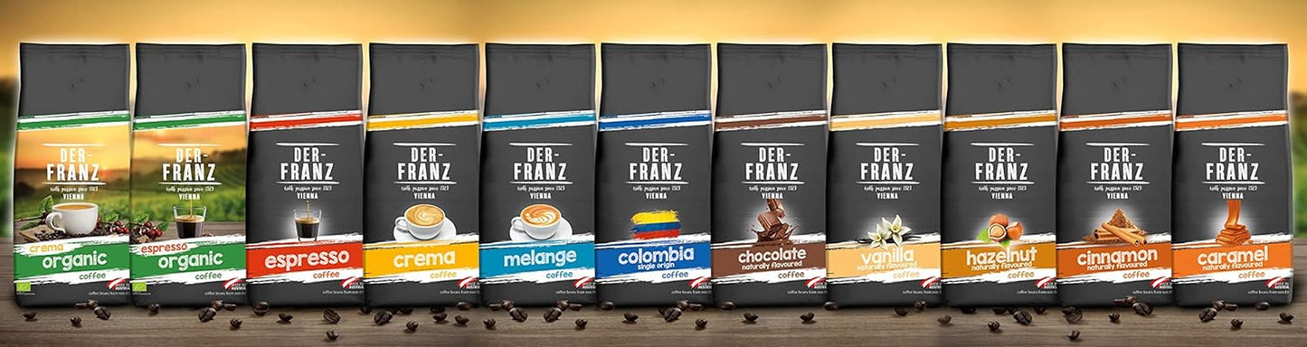 DER-FRANZ Kaffee Crema, Intensité 4/5, 100% Arabica, ganze Kaffeebohnen, 1000g