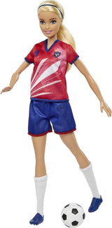 Barbie Série You Can Be Anything, Joueur de football, Joueur de football aux cheveux blonds, Maillot rouge et bleu, Ballon, Accessoires, Poupée incluse, Cadeau à partir de 3 ans, HCN17