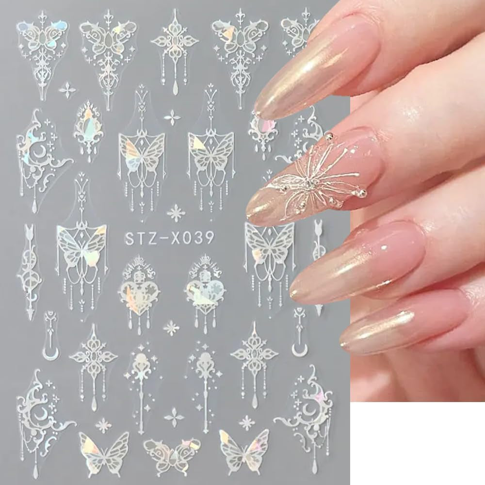 Autocollants d'ongles 3D métallisés Schwarz Schmetterling - Autocollants d'ongles Aurora rose laser - Autocollants d'art d'ongles papillon punk - Autocollants d'ongles argentés - Nageldesign Zubehör