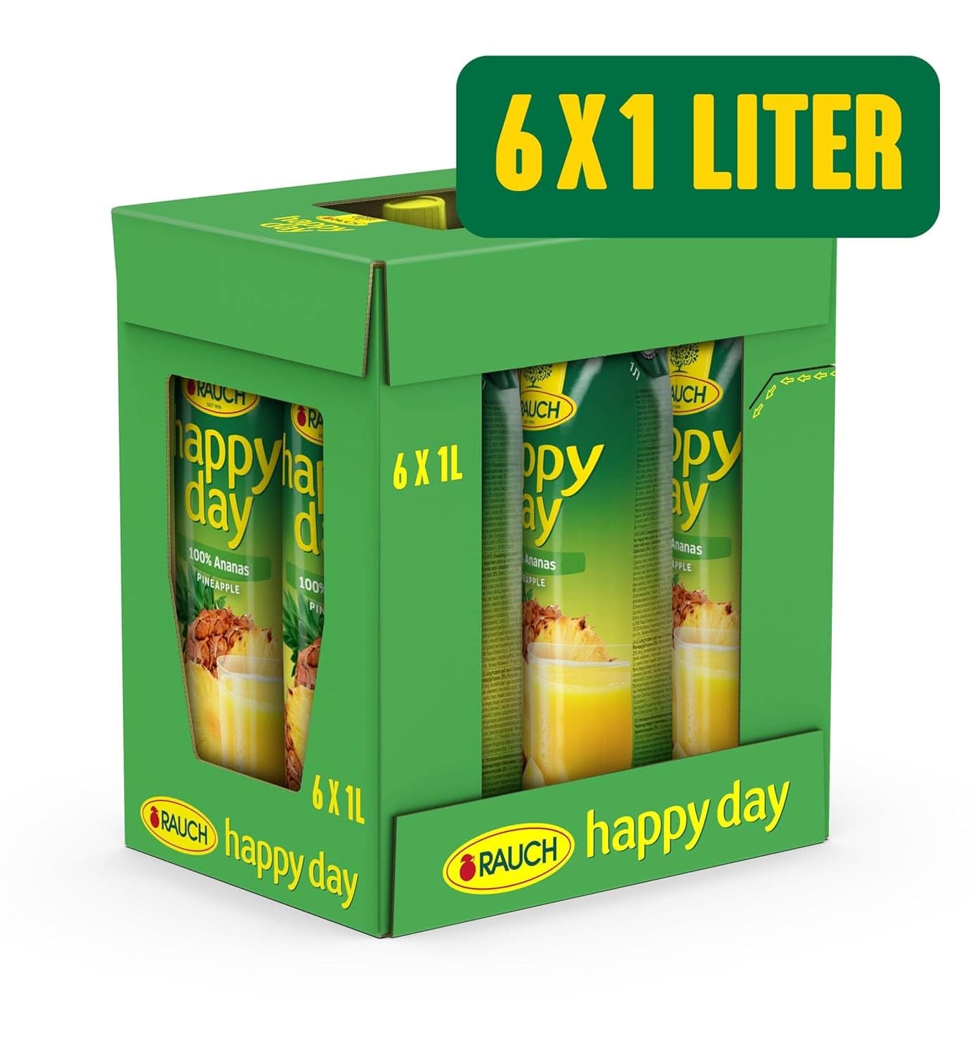 Rauch Happy Day Ananas | Explosion de saveurs tropicales | Fabriqué à partir de jus d'ananas 100 % concentré | 6 x 1 litre, Tetra Prisma Boissons sans alcool Naty Shop