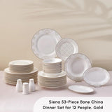 Karaca Elegance Bone Siena Service de table pour 12 personnes, service de table moderne en porcelaine, service de table avec bols à soupe, plateau de service, assiettes creuses, assiettes à dessert – Blanc et doré