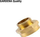 Mamelon fileté de réduction en laiton Gardena : connecteur en laiton pour réducteur fileté, par exemple pour les pompes, filetage externe de 33,3 mm (G 1 pouce) / filetage interne de 42 mm (G 1 1/4 pouce) (7266-20)