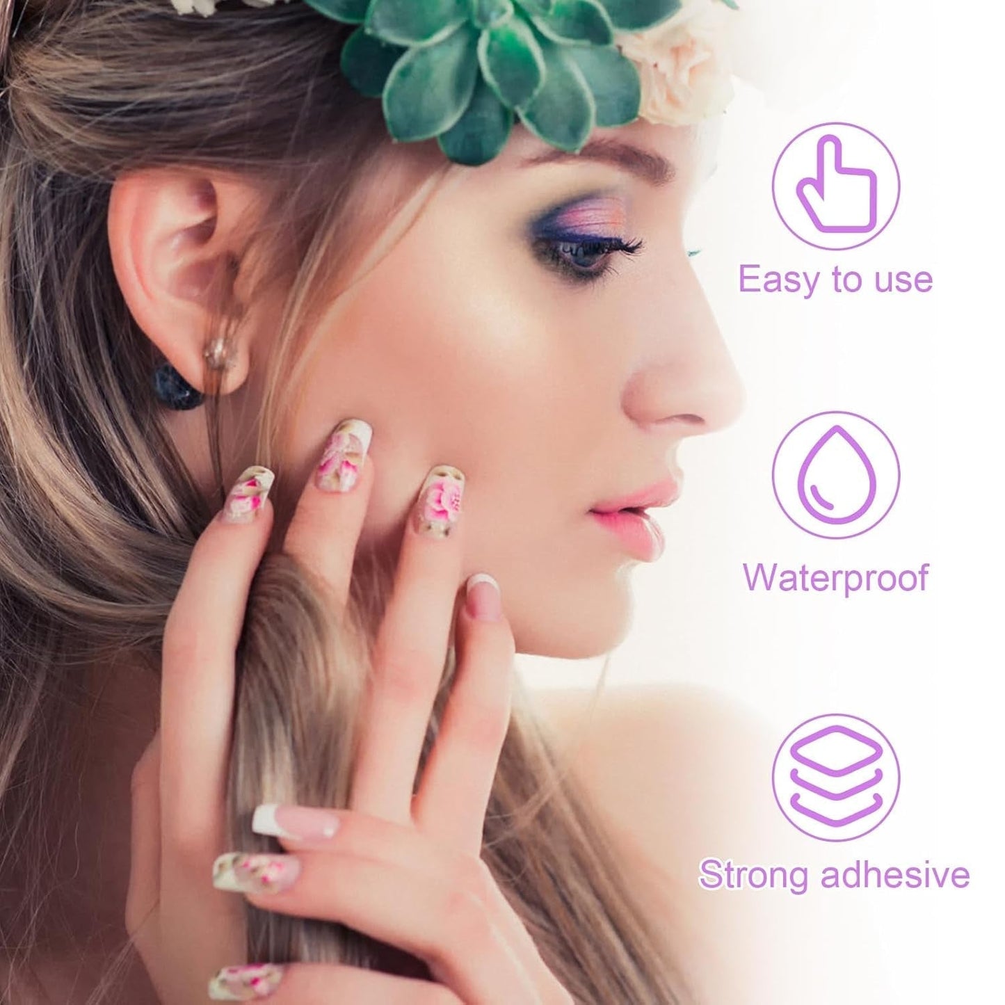 240 pièces de tampons de colle à ongles, feuille adhésive pour faux ongles, 10 feuilles d'autocollants double face transparents, respirants et super collants (gelée en gel) pour manucure et ongles artificiels, y compris un kit de manucure