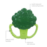 Infantino Lil' Nibbles, anneau de dentition en silicone texturé, jouet de dentition pour bébé sans BPA, doux, facile à tenir, stimulation sensorielle pour nourrissons, brocoli