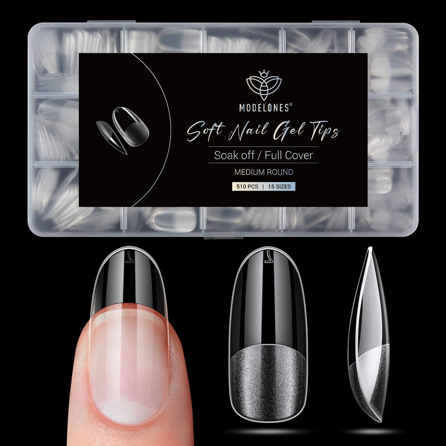 Modelones Nail Tips 510 pièces – Ensemble de pointes d'ongles à couverture complète, ensemble de pointes en gel, pointes d'ongles en résine PMMA pré-polonées, ongles artificiels à coller sur Nail Art DIY, Squoval court