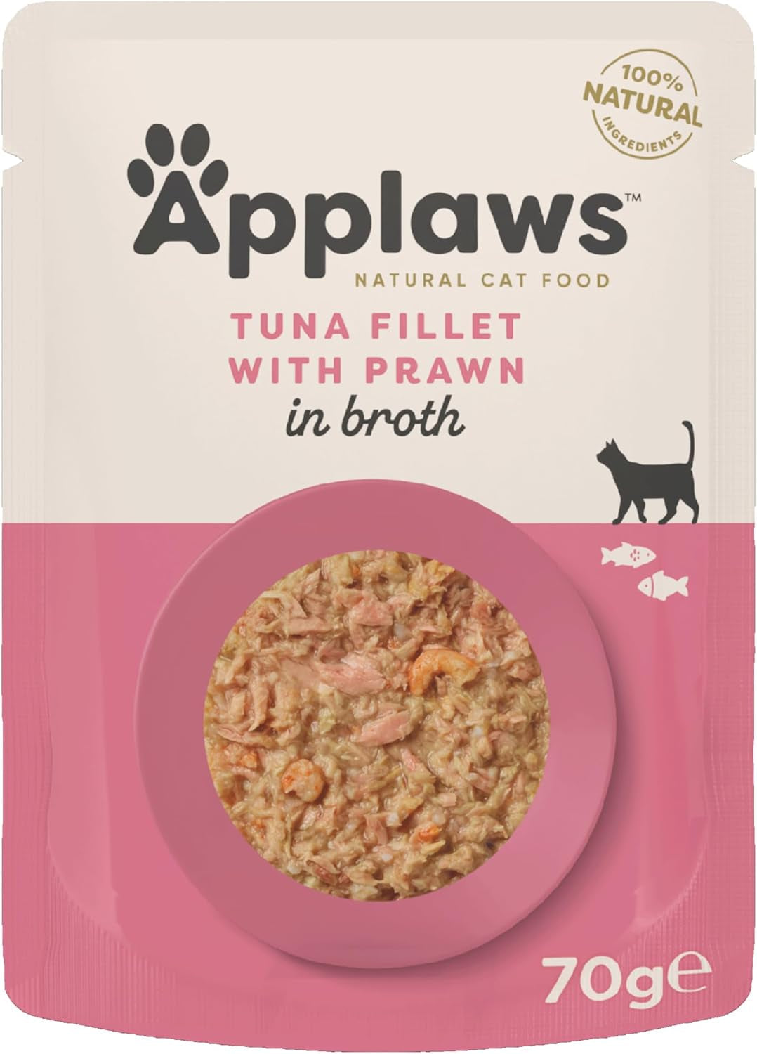 Applaws Nourriture humide naturelle de qualité supérieure pour chats, filets de thon avec crevettes du Pacifique en soupe, sachets de 70 g (12 x 70 g)