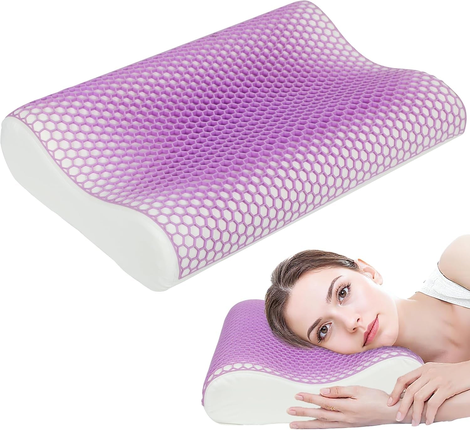 HOMCOM Oreiller de soutien cervical en mousse à mémoire de forme avec housse amovible, 2 hauteurs, oreiller ergonomique 2S réactif pour différentes positions de sommeil, 60 x 40 cm, blanc crème