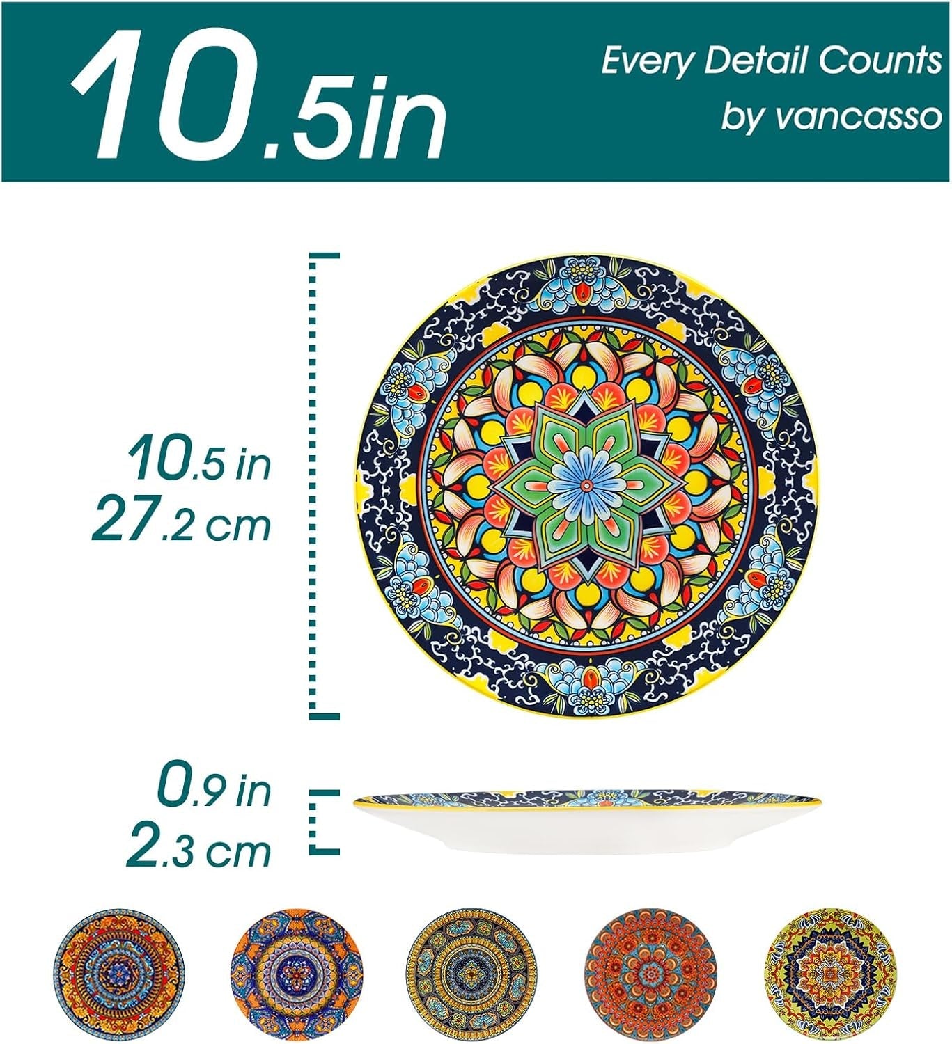 Service d'assiettes pour 6 personnes, service d'assiettes vancasso KRVI pour 6 personnes, service d'assiettes Ø 27 cm, passe au lave-vaisselle et au micro-ondes, assiettes à pâtes, assiettes à petit-déjeuner, assiettes à gâteaux