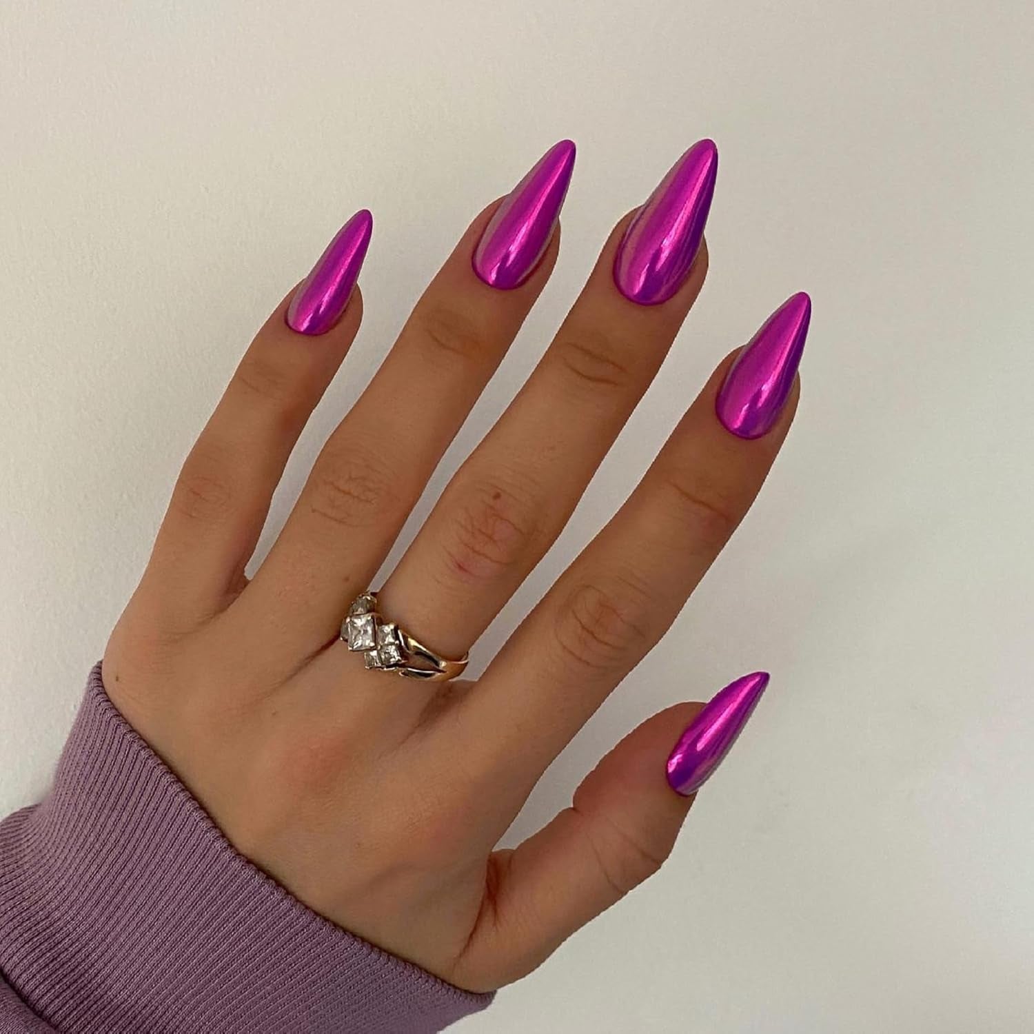 Ongles Chromés Autocollants - Colle Pailletée Brun Amande Moyen Sur Les Ongles Faux Ongles Pailletés Colle Sur Ongles Artificiels Ongles Acryliques Vernis Pour Femme 24 Pièces