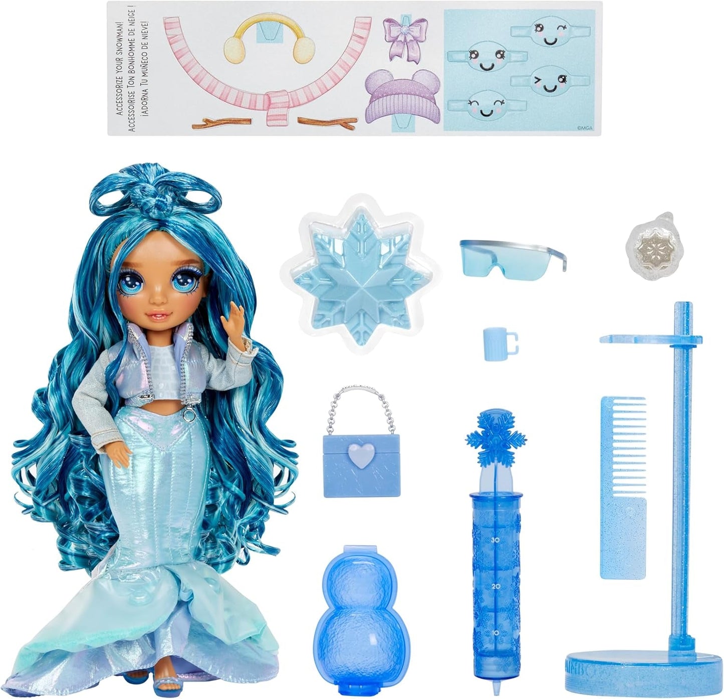 Rainbow High Winter Wonderland - Skyler (Bleu) - Poupée mannequin de neige à accumulation d'eau magique cachée de 28 cm avec ensemble de bonhomme de neige, convient aux enfants et aux collectionneurs de 4 à 12 ans Naty Shop Dolls