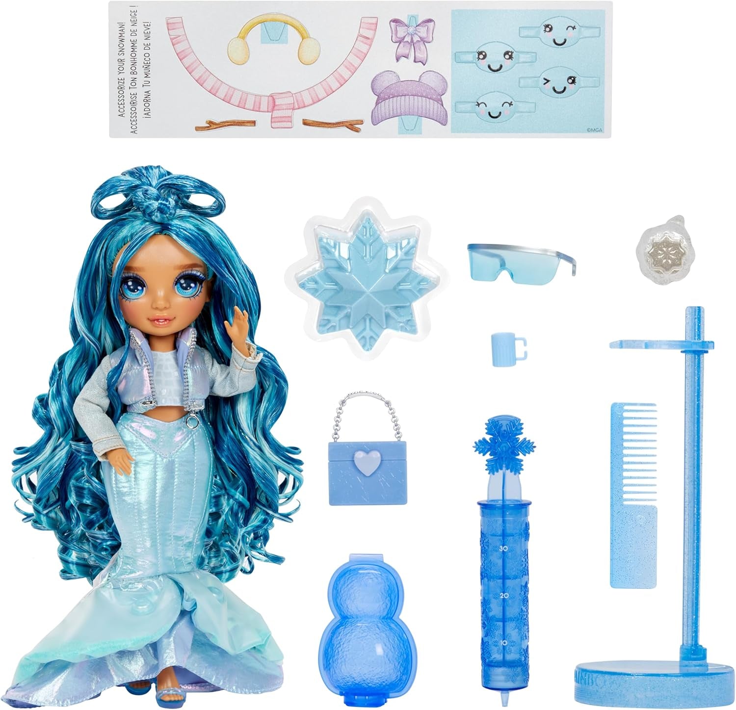 Rainbow High Winter Wonderland - Skyler (Bleu) - Poupée mannequin de neige à accumulation d'eau magique cachée de 28 cm avec ensemble de bonhomme de neige, convient aux enfants et aux collectionneurs de 4 à 12 ans Naty Shop Dolls