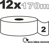 Papier toilette Renova Jumbo BLK, 12 rouleaux à 170 M, papier blanc, 2 couches