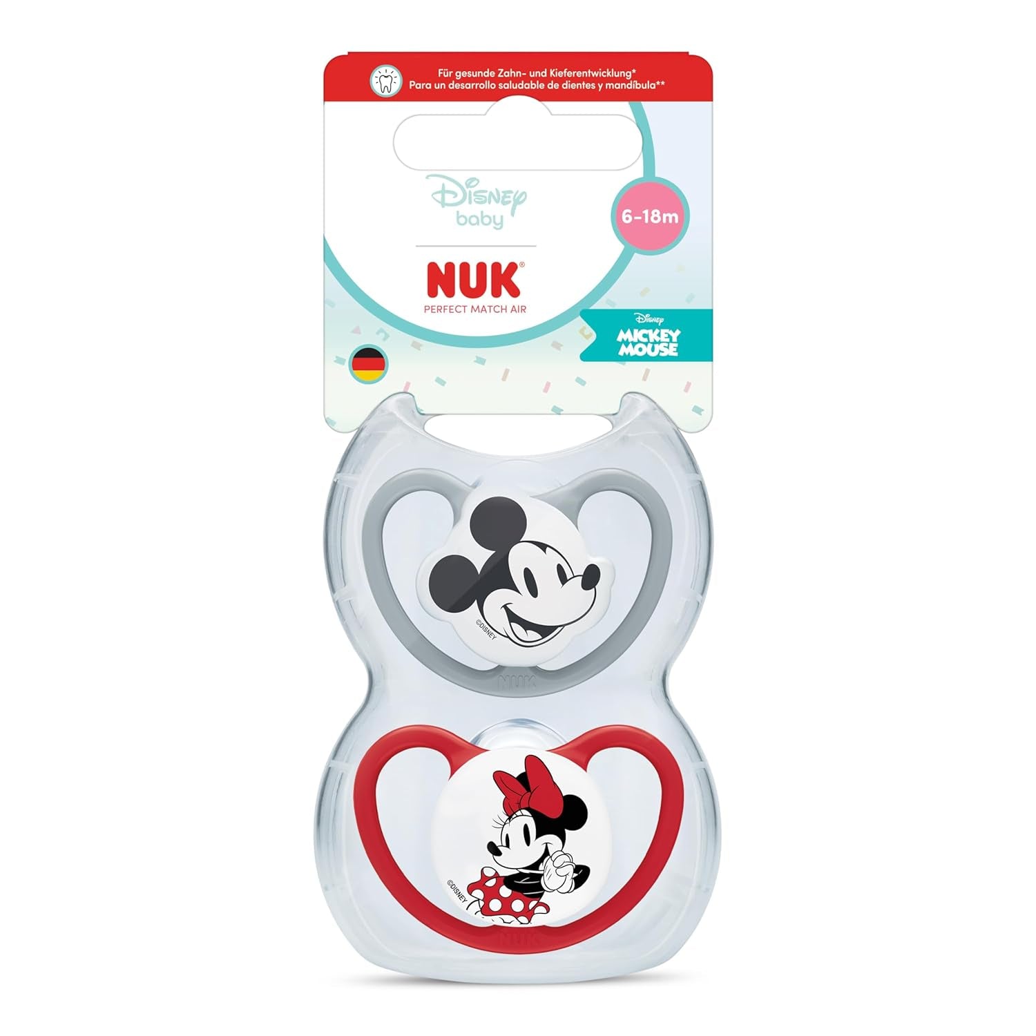Sucettes NUK Perfect Match Air pour bébés | 6-18 mois | Sucettes orthodontiques qui favorisent la circulation de l'air et préviennent les éruptions cutanées causées par la salive | 95 % d'acceptation par les bébés** | Disney Minnie Souris | Paquet de 2