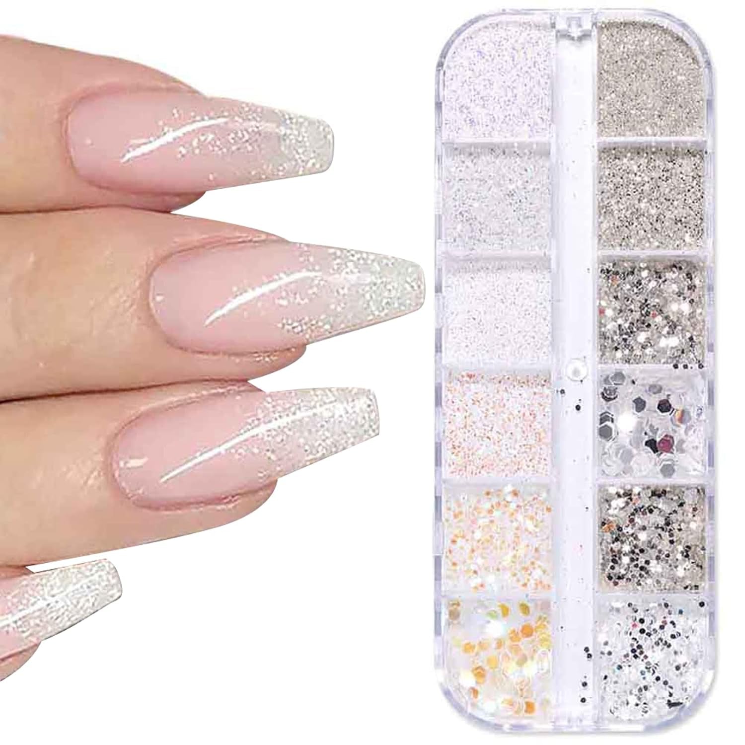 GZSY Nail Art Strasssteine ​​​​Nagel Perlen Weiß 12Raster Nagel Charms Nageldesign Zubehör Perle Nail Art