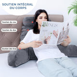 Oreiller de lecture ergonomique INFANTIA avec accoudoirs, support dorsal, grand, gris