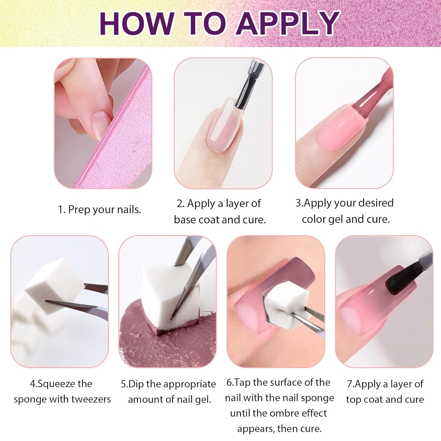 Gel de peinture dégradé, 12 couleurs de vernis à ongles gel ombré avec 100 éponges à ongles et 4 griffes en métal pour manucure française DIY Nail Art, Set I