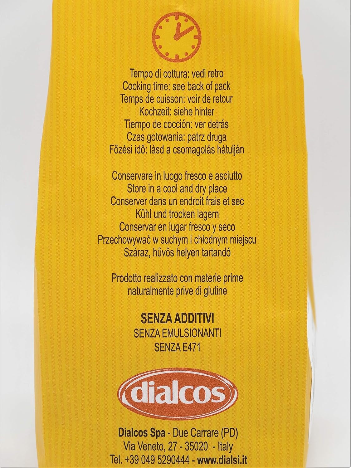 Paste Dialsi în formă de stea, paste fără gluten din porumb și orez, trase în bronz, ingrediente 100% italiene, fără aditivi, se gătește în 8-9 minute, pachet de 300g