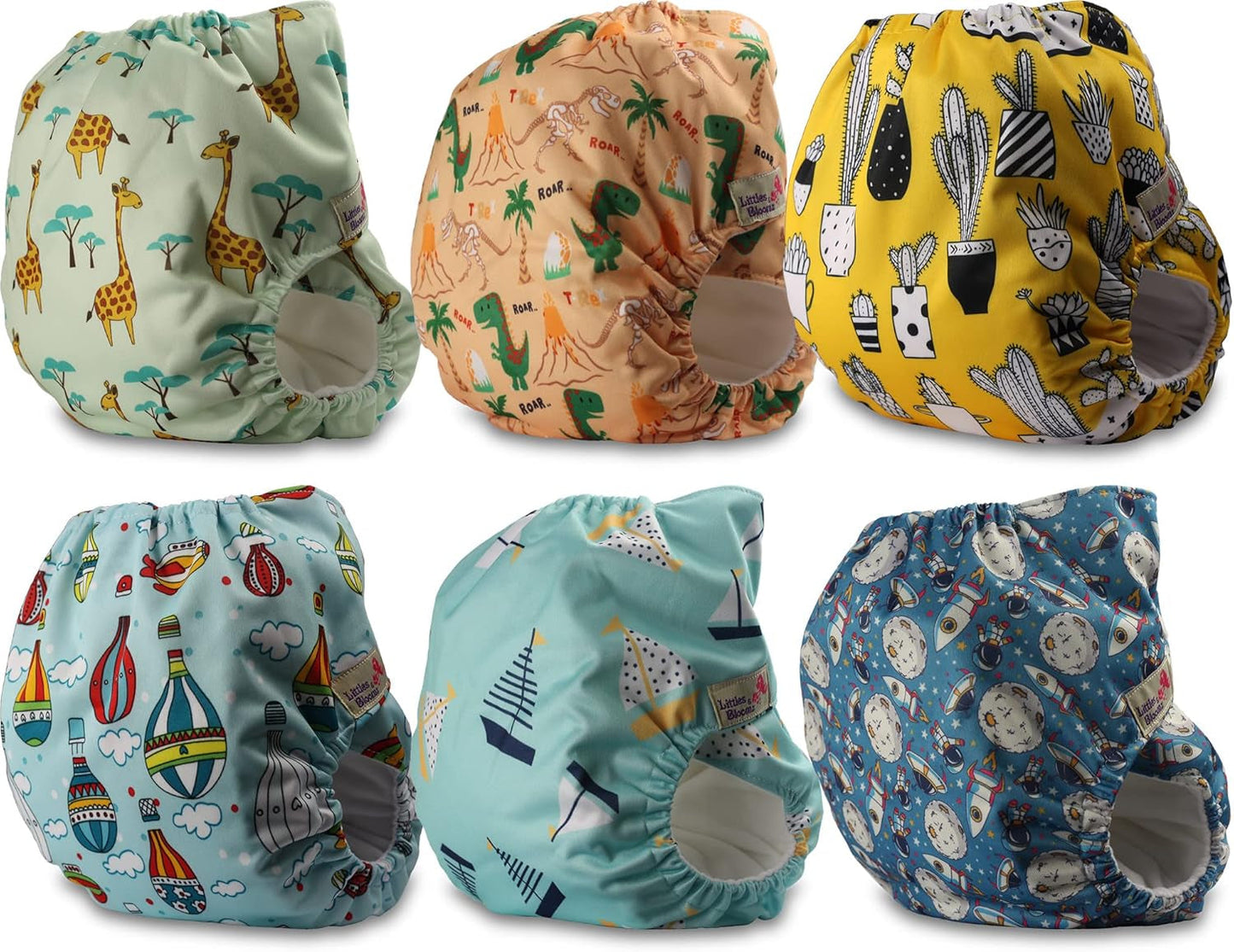 Couche réutilisable Littles and Bloomz FLV2-0602, fermeture à crochet et boucle standard, 6 couches