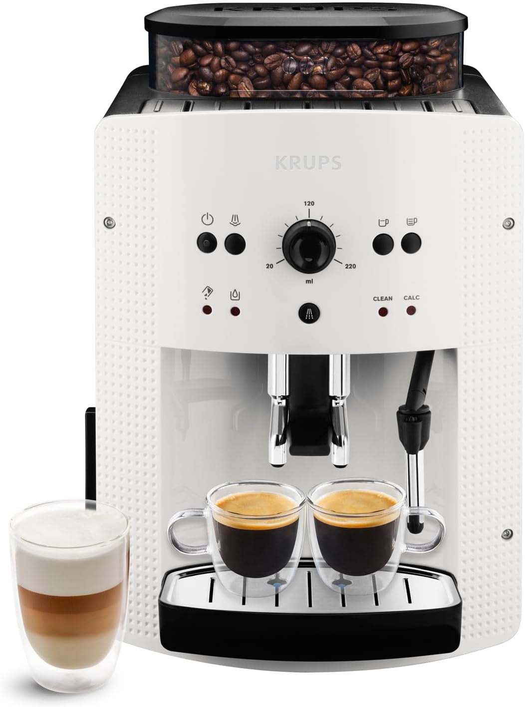 Machine à expresso automatique KRUPS Arabica Picto, design compact, facile à utiliser, commande rotative intuitive réglable, mousseur à lait, fonction 2 tasses, machine à expresso, noir, EA810870