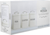 KitchenCraft Living Nostalgia Lot de 3 pots de conservation pour thé, sucre et café dans une boîte cadeau, acier, crème antique, 11 cm x 11 cm x 17 cm, boîtes de conservation alimentaires bleues vintage Naty Shop