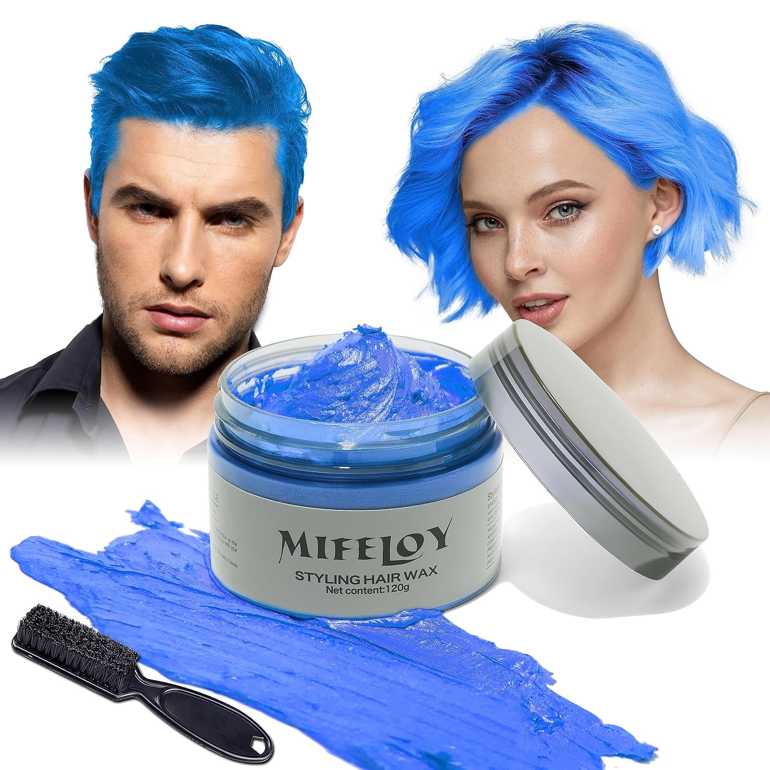 Teinte de cheveux violette 4,23 oz, coloration temporaire avec pinceaux, cire de coiffure pour hommes et femmes, crème capillaire instantanée, pommade de coiffure naturelle, bricolage cosplay Halloween, cire pour cheveux, teinture capillaire Naty Shop bleu