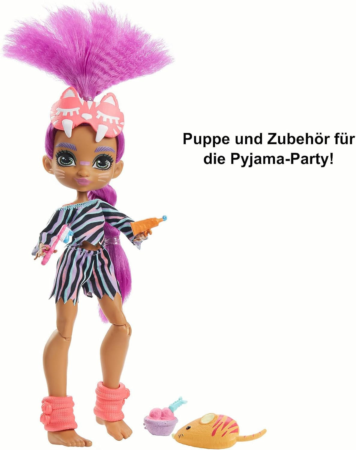 Cave Club GTH02 - Poupée amusante Roaralai Pyjama Party, poupée articulée avec cheveux violets et accessoires, cadeau pour enfants de 4 ans et plus, multicolore