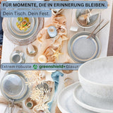 SANGER | Service de table Santorin 12 pièces Service d'assiettes pour 4 personnes TRÈS BON Service de table en grès comprenant des assiettes plates, des assiettes à dessert et des assiettes Suma Crème Lilas Bleu Dégradé | LA COLLECTION PREMIUM