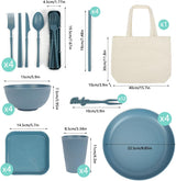 Ensemble de vaisselle de camping 53 pièces pour 4 personnes, vaisselle de camping indestructible pour 4 personnes, ensemble de vaisselle en plastique léger avec sac de transport, assiettes et bols empilables, vaisselle de pique-nique de jardin pour barbecue