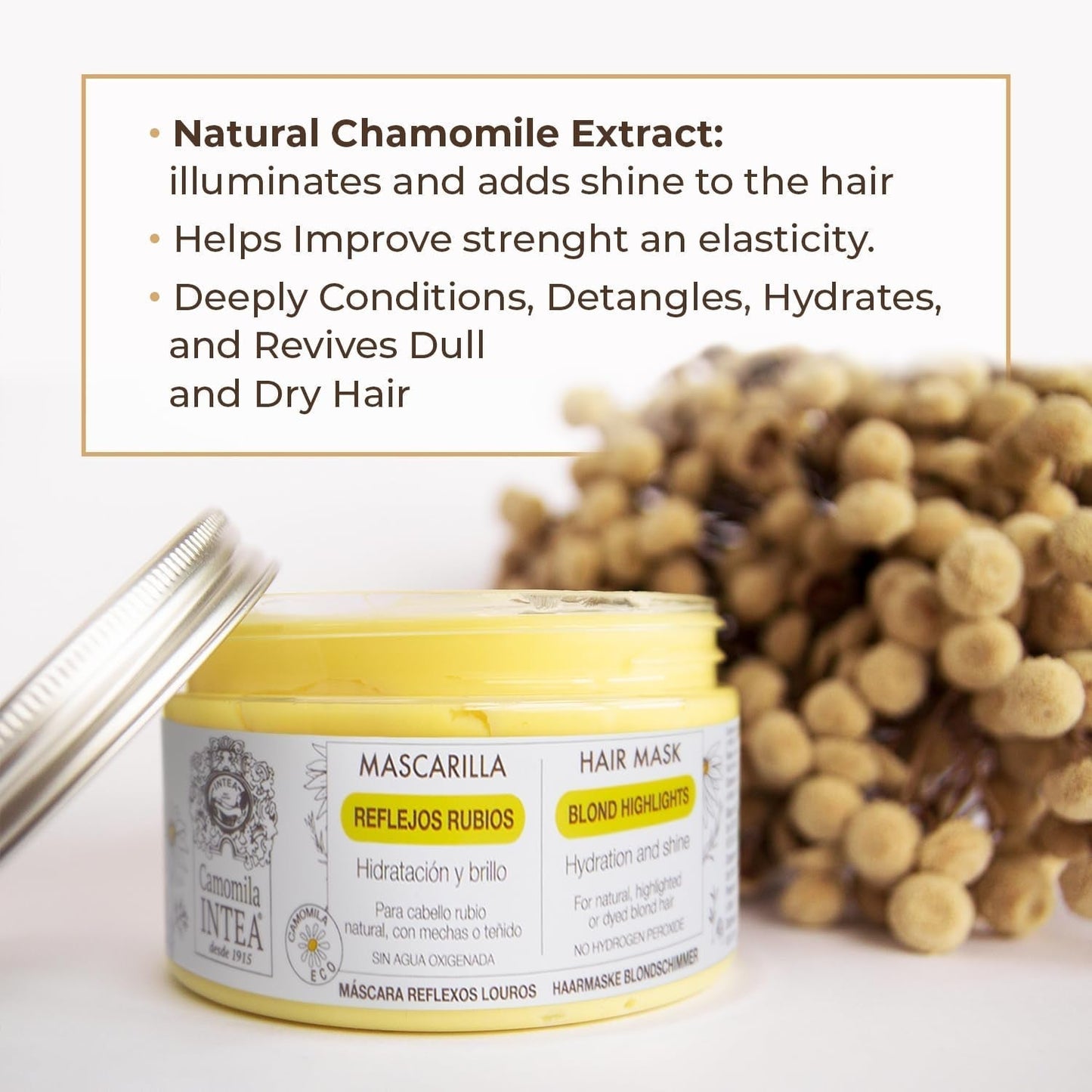 Intea Camomille - Masque Capillaire Reflets Blonds - Hydrate et nourrit les cheveux blonds - Masque Capillaire Naty Shop 250 ML