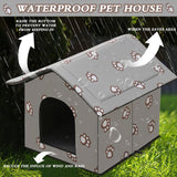 Katzenhaus für Draußen Winterfest und Wasserdicht, Faltbare Outdoor Katzenhöhle mit Abnehmbarem Kissen, Wetterfestes Tierheim für Streuner und Haustiere, Washbar und Isoliert (Graue Katzenpfote, M)
