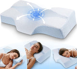 Oreiller cervical en mousse à mémoire de forme Oreiller orthopédique ergonomique pour les douleurs au cou et aux épaules - Oreiller de couchage rafraîchissant pour les dormeurs sur le côté, le dos et le ventre avec soutien du cou Oreillers orthopédiques cervicaux Naty Shop 01-Bleu Taille standard (25 * 16 * 4,2/5,3) 01-Bleu Taille standard (25"*16"*4,2"/5,3")