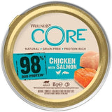 Wellness CORE 98% 12 x 85g, Poulet et Saumon - Nourriture humide pour chats, pâté épais, sans céréales, naturelle, hypoallergénique, riche en protéines, riche en viande