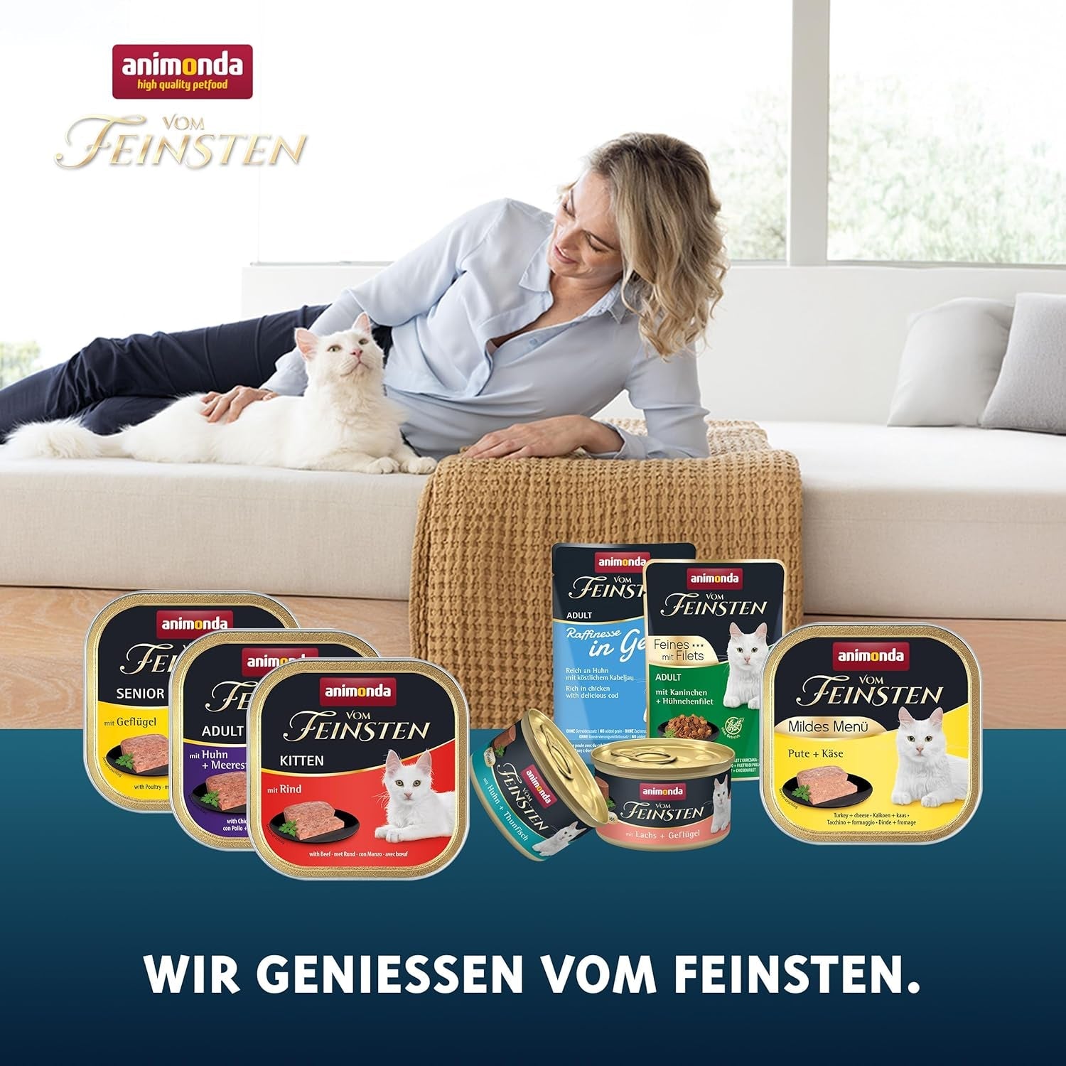 animonda Vom Feinsten Adult Fish & Meat Variety (32 x 100 g), nourriture humide pour chat adulte, nourriture pour chat sans céréales et sans sucre, fines galettes en morceaux