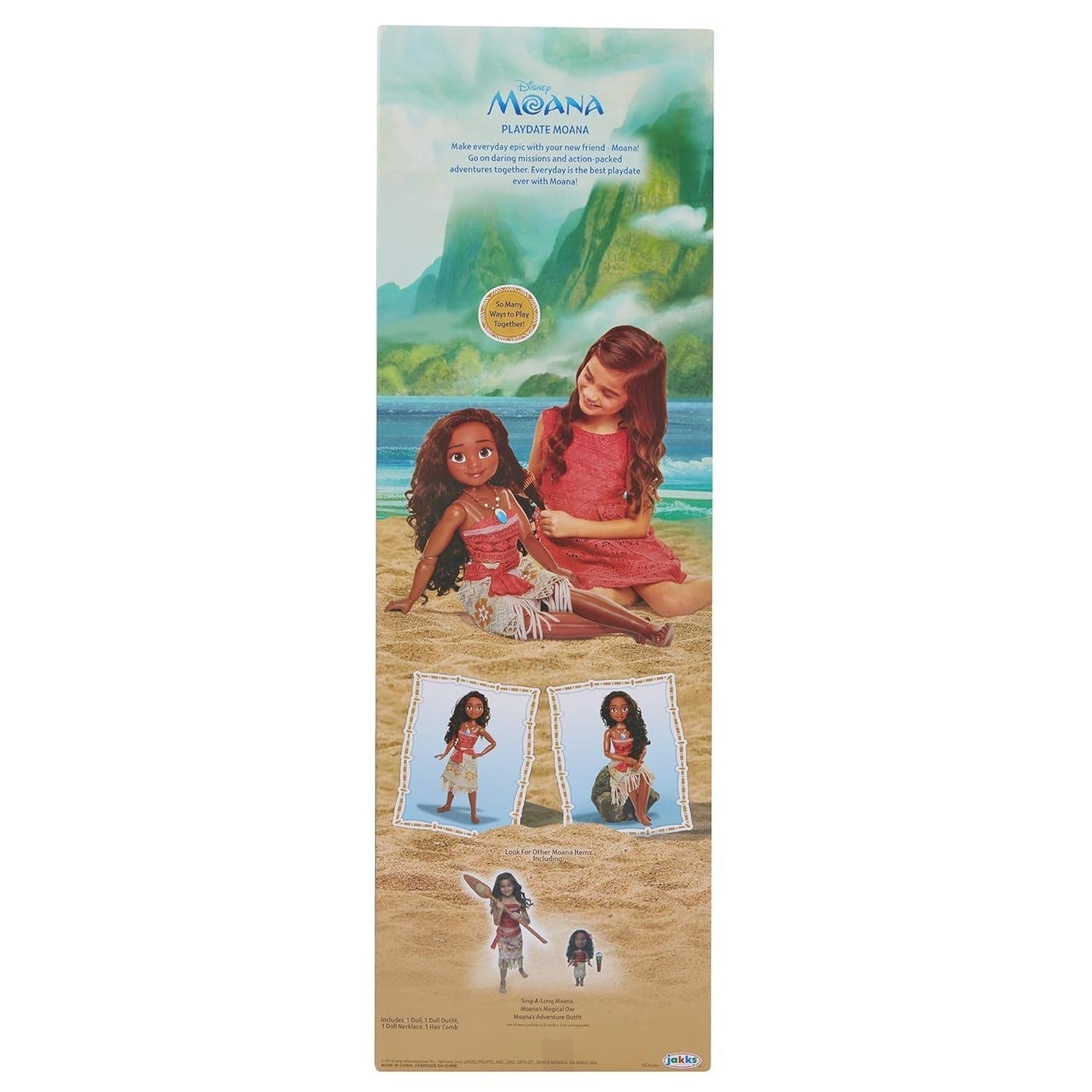 Disney Princess Moana 80 cm Poupée de jeu par Jakks Pacific Poupée mobile avec brosse pour peigner ses boucles ondulées Robe inspirée du film Collier pendentif détachable Poupées Naty Shop