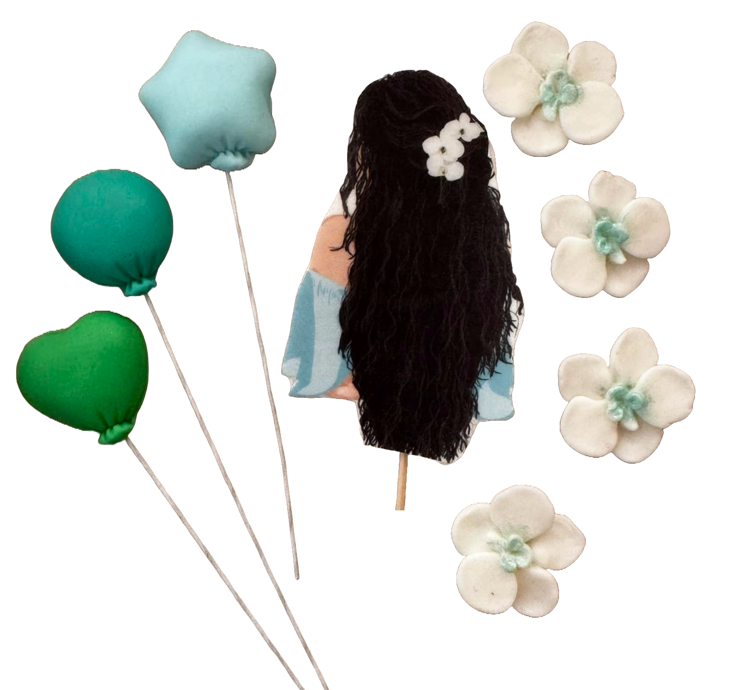 Lot de 8 décorations comestibles en pâte à sucre, Belle Dame, cheveux noirs Décorations en Pâte à Sucre Naty Shop