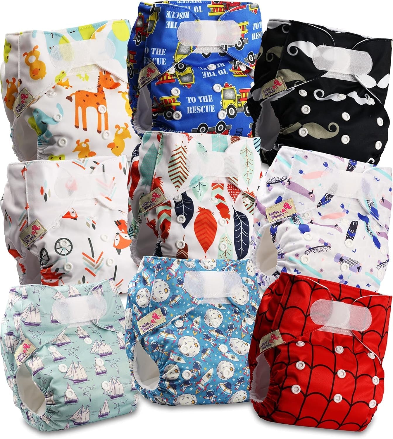 Couche réutilisable Littles and Bloomz FLV2-0602, fermeture à crochet et boucle standard, 6 couches