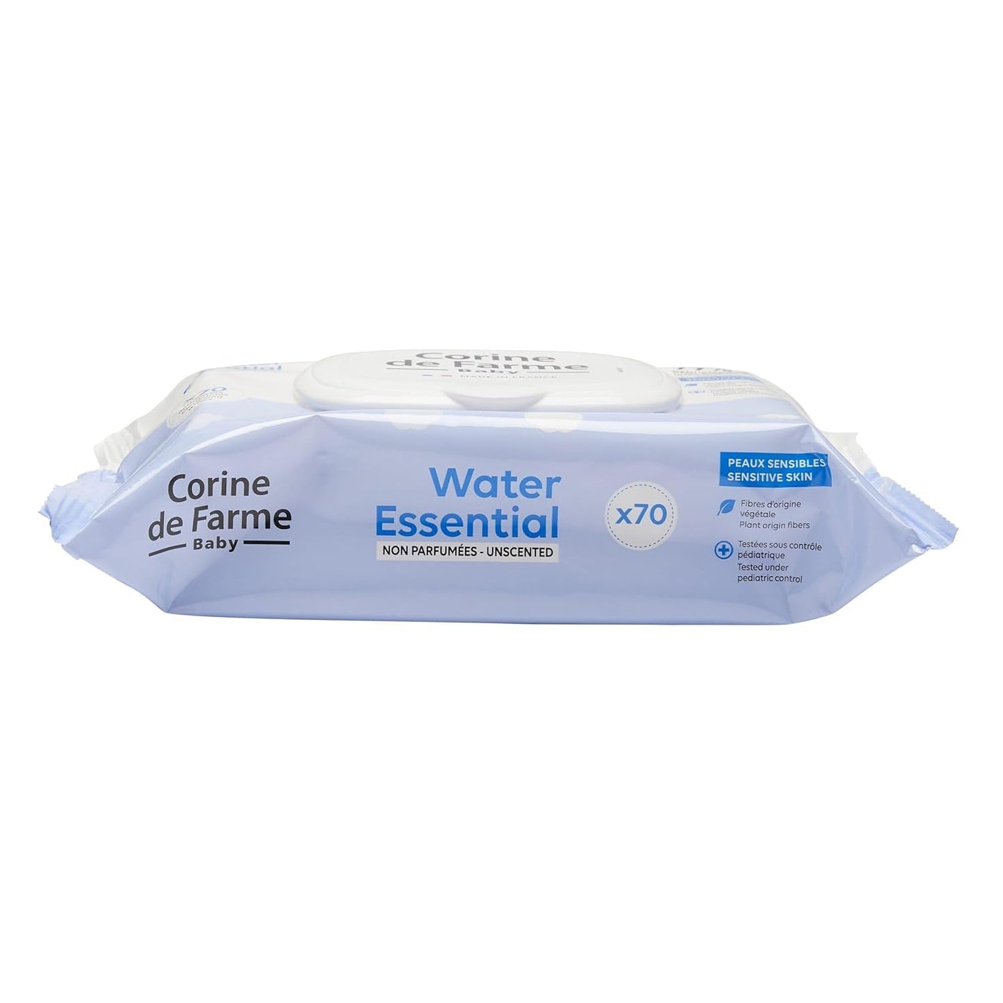 Change Water Lingettes Essentielles Bébé x70 - Produits de Toilette Fibres Végétales - Eau Ultra Purifiée à 99% - Hygiène Dès la Naissance - Couvercle Refermable