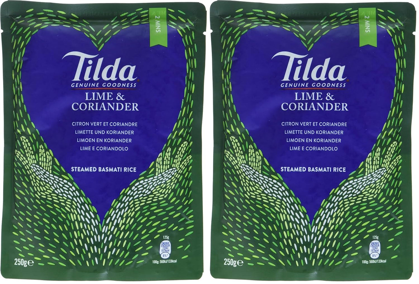 TILDA Riz basmati cuit à la vapeur au citron vert et coriandre pour le micro-ondes, 250 g