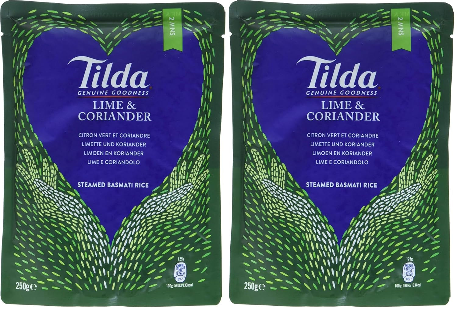 TILDA Riz basmati cuit à la vapeur au citron vert et coriandre pour le micro-ondes, 250 g