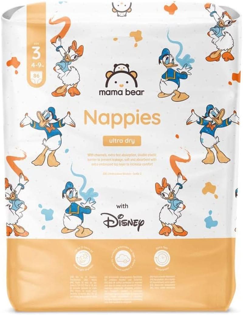 Couches Mama Bear Disney Ultra Dry taille 4 (8-14 kg), blanches, 84 pièces (1 paquet) Naty Shop taille 3 (4-9 kg) paquet unique
