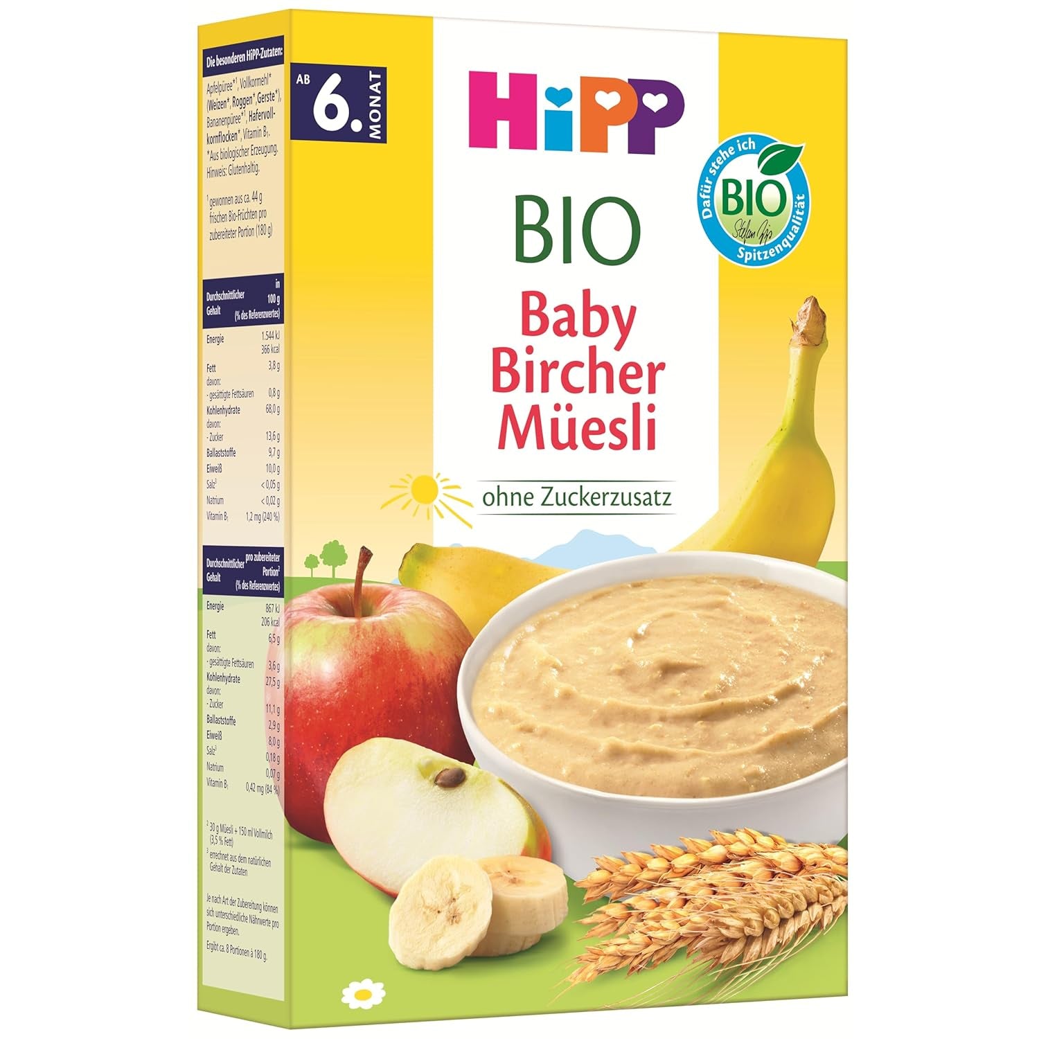 HiPP Muesli Bircher pour bébés bio (8 x 250g), à partir de 6 mois, sans sucre ajouté, flocons de céréales extra moelleux - petit-déjeuner facile à digérer de la meilleure qualité biologique