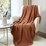 CREVENT Couverture tricotée rouille pour canapé, chaise, lit, décoration d'intérieur, douce, chaude, confortable, légère, printemps, été, automne (127,8 x 152,4 cm caramel/marron/orange brûlé) CREVENT Caramel Waffle Lits et couvertures