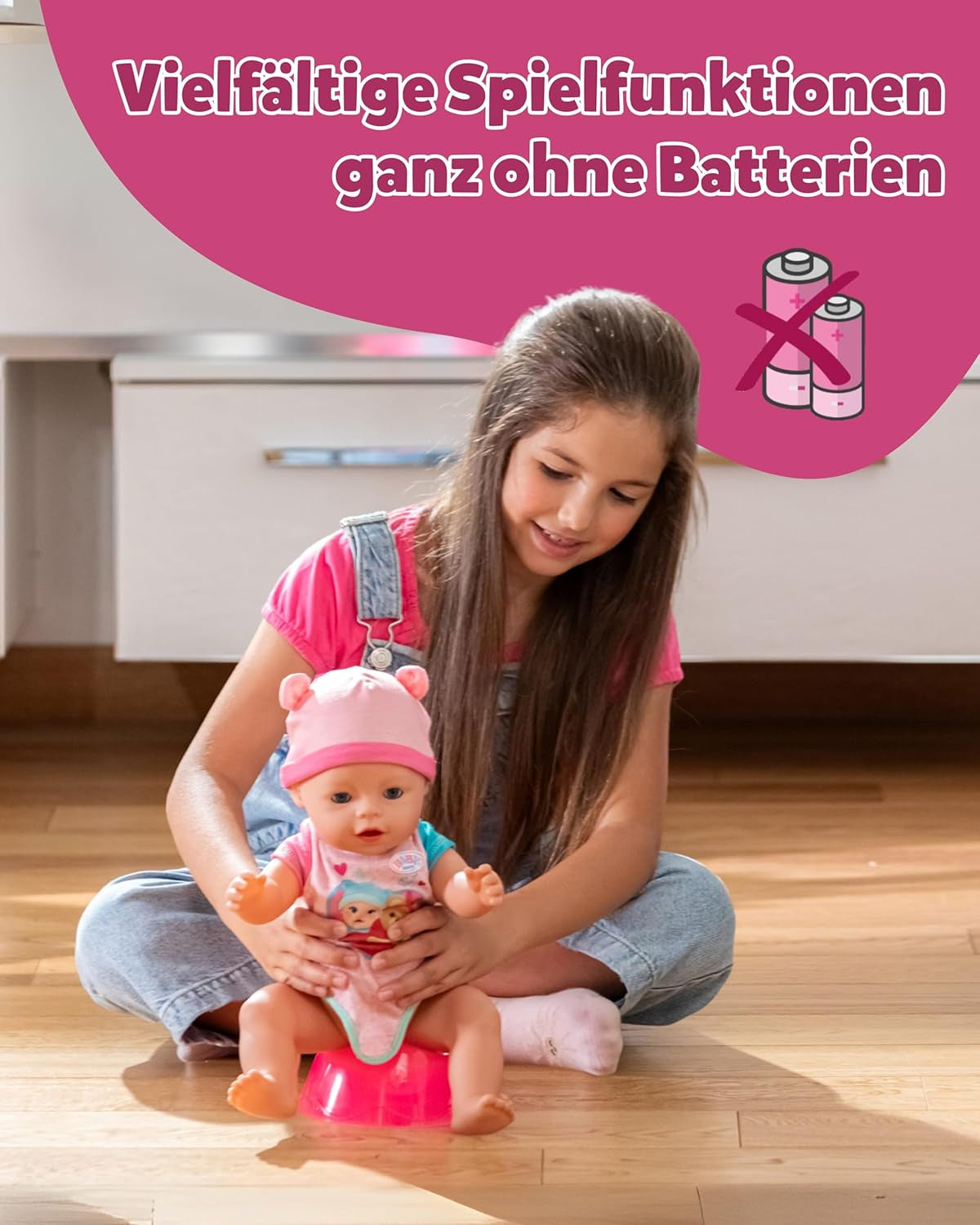 BABY Born Emma - poupée 43 cm - 10 fonctions dont accessoires et matelas - Fonctionne entièrement sans piles - Convient aux enfants à partir de 3 ans