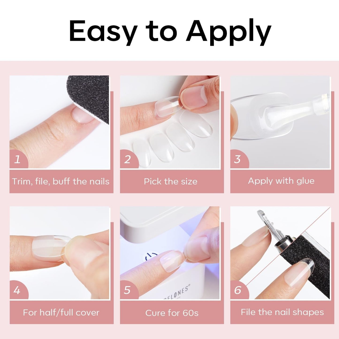 Modelones Nail Tips 510 pièces – Ensemble de pointes d'ongles à couverture complète, ensemble de pointes en gel, pointes d'ongles en résine PMMA pré-polonées, ongles artificiels à coller sur Nail Art DIY, Squoval court