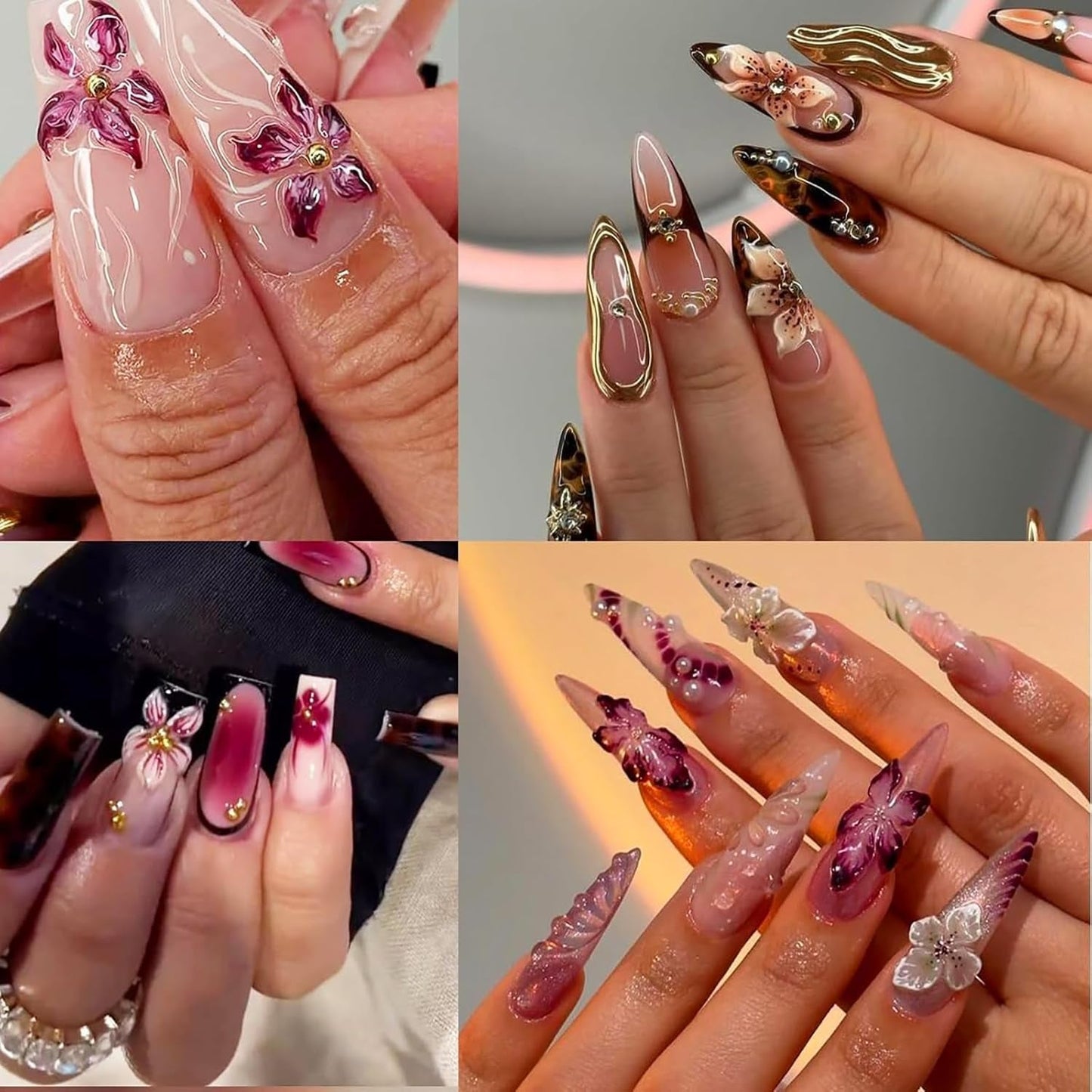 50pcs Charms d'ongles de fleurs 3D, Nail Art en gel 3D, Charms d'ongles, Bijoux d'été colorés, Accessoires d'ongles à faire soi-même, Cristaux de fleurs d'hibiscus en relief, Nail Art dégradé pour femmes