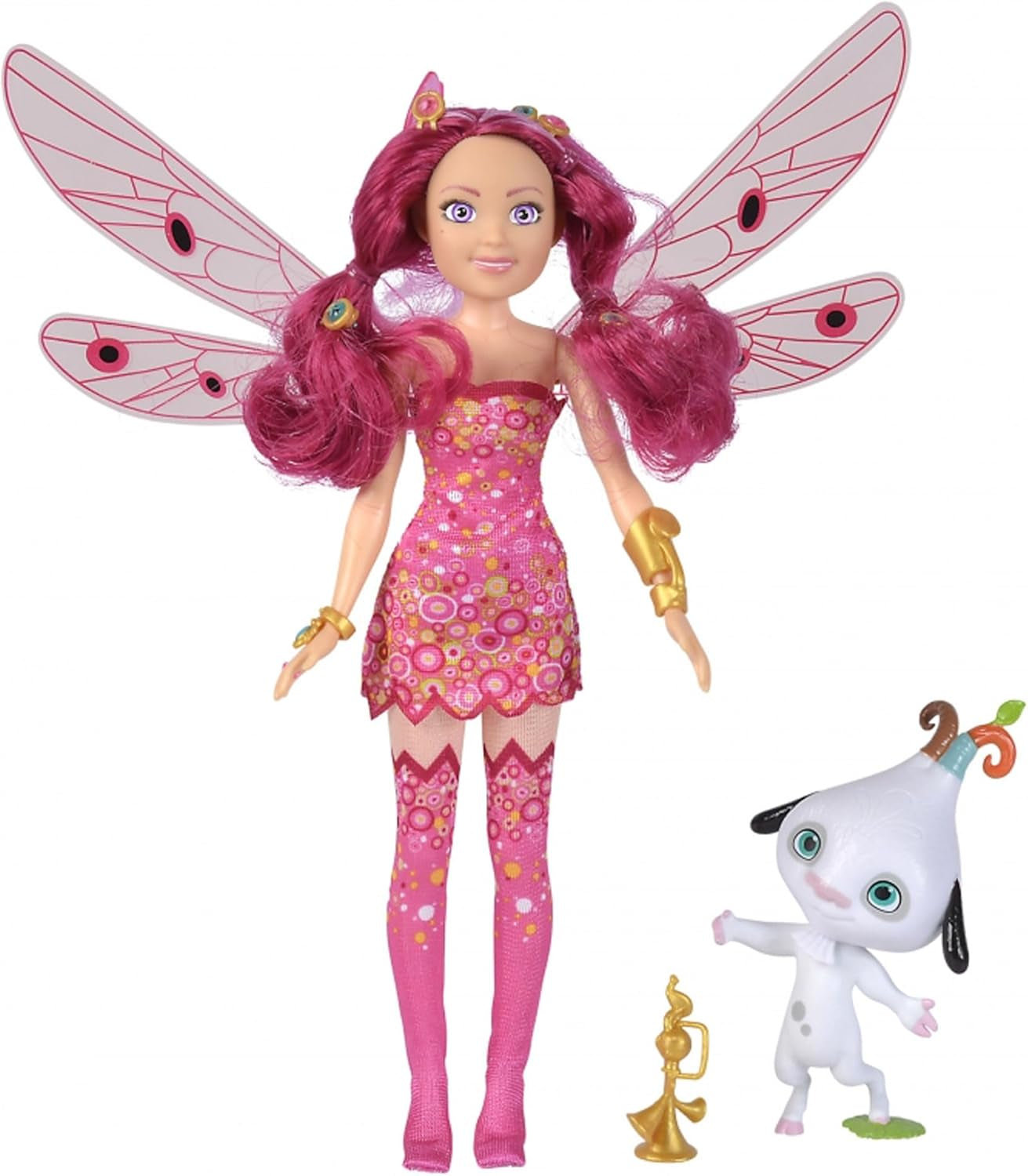 Simba 109483042 Poupée Mia and Me, Phuddle avec Trumptus, Elfe avec ailes et jambes mobiles, 6 pinces à cheveux, 2 bracelets, à partir de 3 ans, multicolore, 23 cm