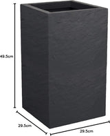 Jardinière Volcania Up, carrée, haute, 36 l, aspect pierre, simple paroi, réservoir d'eau, 29,5 x 29,5 x 49,5 cm, gris anthracite
