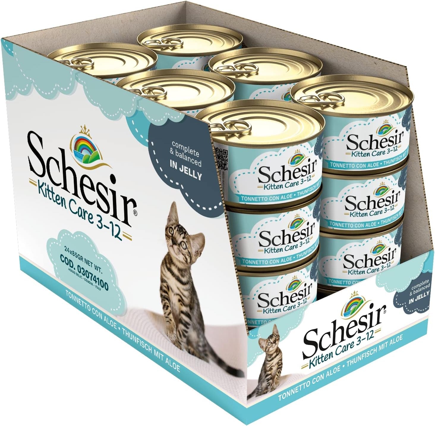 Nourriture humide pour chat chat gelée chaton thon à l'aloe vera, gelée, 24 boîtes x 85 g
